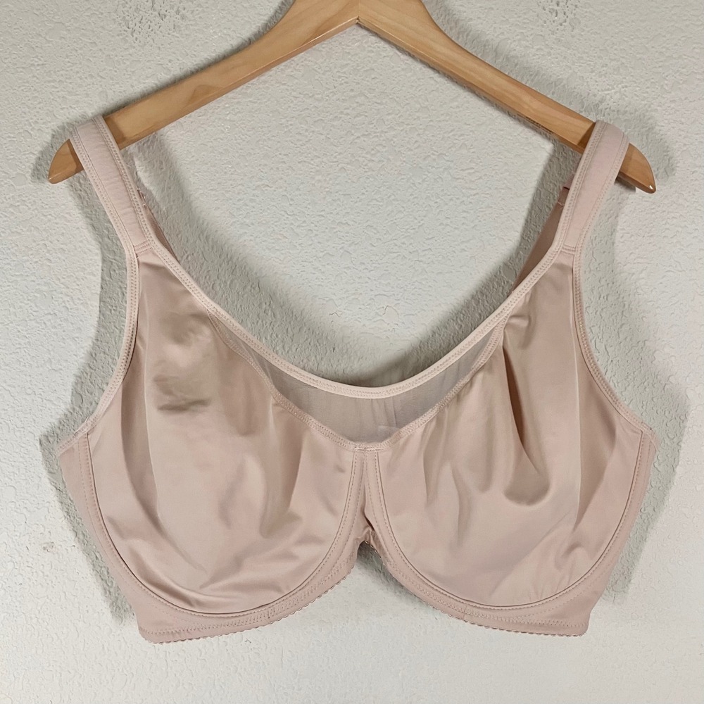 SHECURVE Underwire Bra 42E Mesh‎ Trim Side Boning Full Coverage Beige Neutral